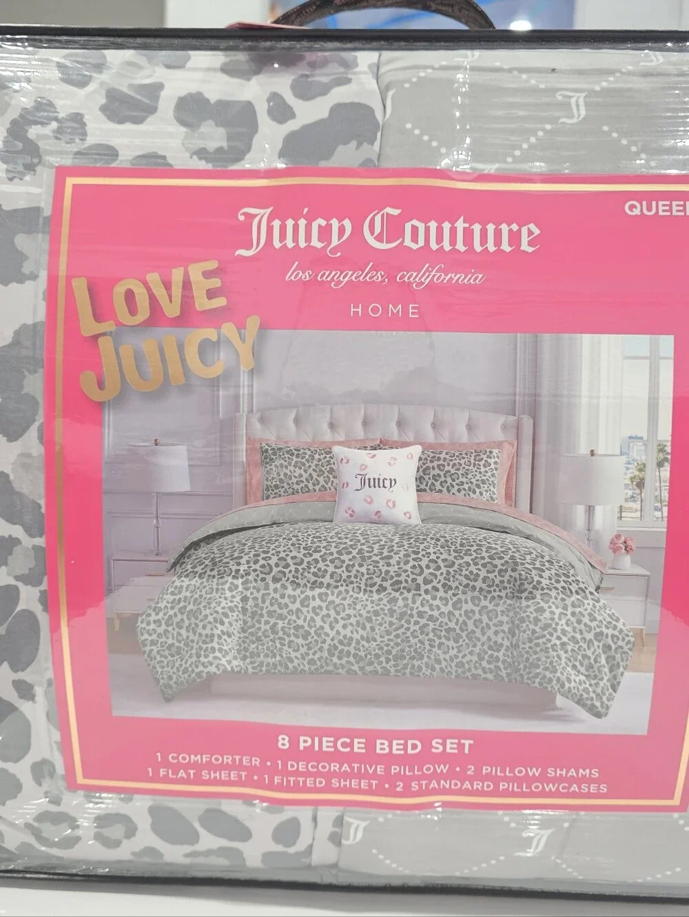 Juicy Couture QUEEN 8 Piece Leopard Gray Comforter Set Viral